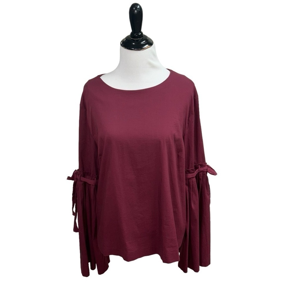 Catherine Malandrino Women's L Large Blouse Pleated Sleeves Button Down Back